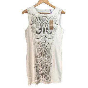 Francescas Alya White Sleeveless Embroidered Sheath Dress Ivory With Metallic M